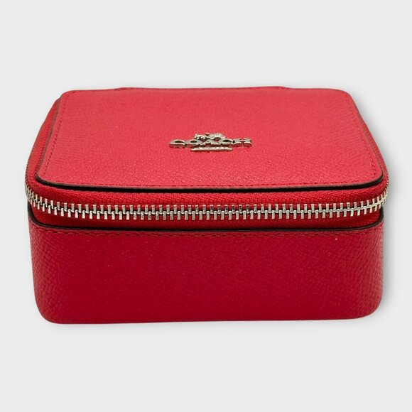 Small Coach Leather Travel Jewellery Box Red - Picture 13 of 13